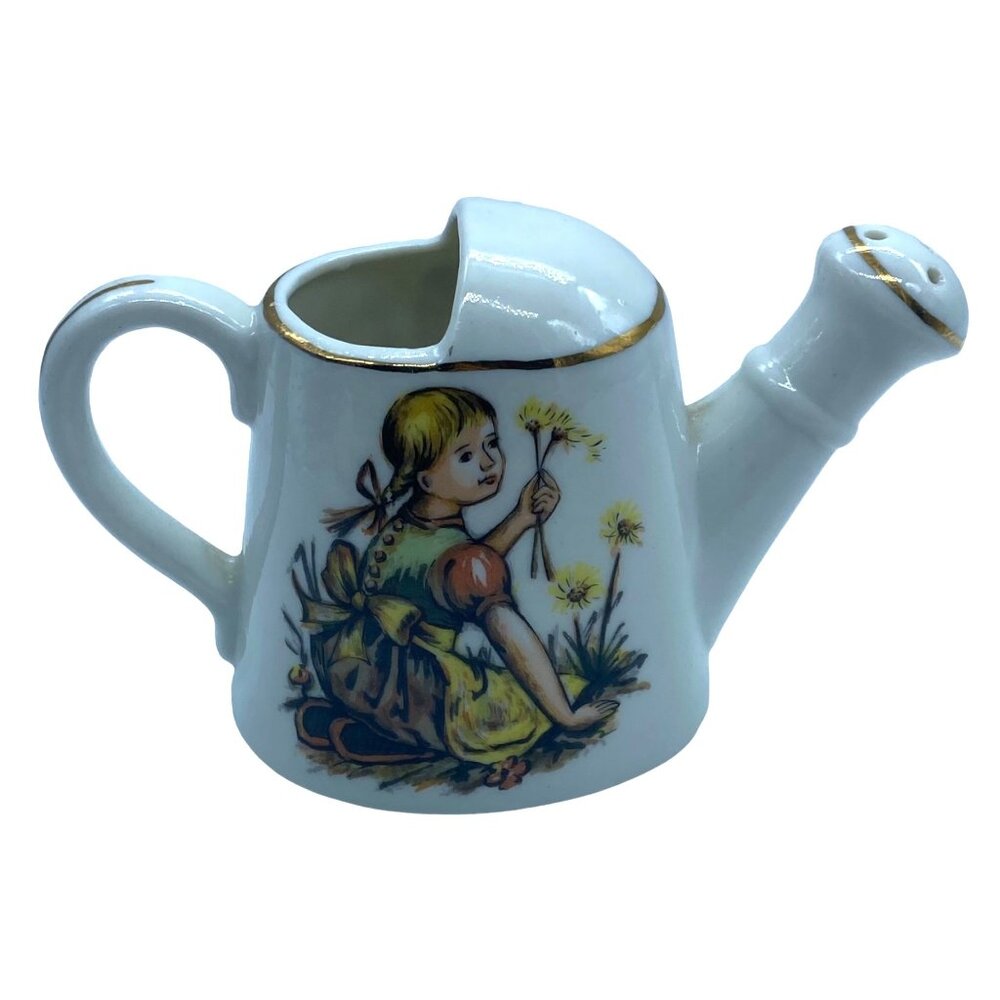 Vtg a Price‎ Import Japan Porcelain Mini Watering Can With Girl & Flowers Design